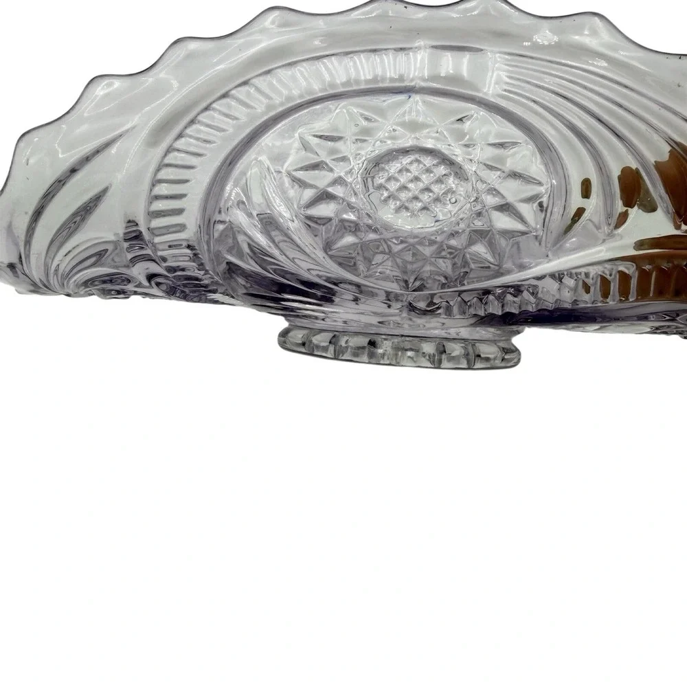 Vtg‎ Amethyst Hobstar Fan Swirl Banana Boat Footed Compote Bowl Purple Glass